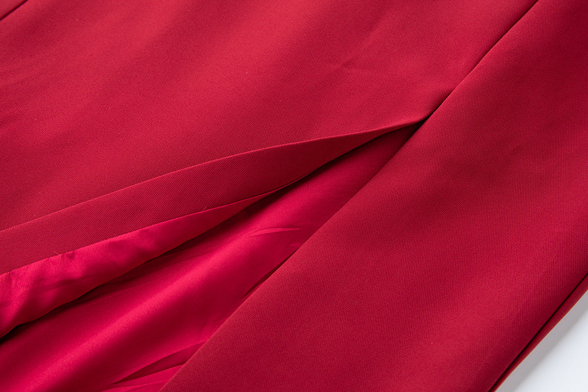 Strapless 3D Rose Maxi Dress – Red